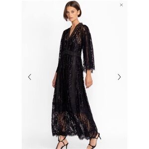 Johnny Was BIYA Veronne Black Lace Lined V Neck Oversized Maxi Dress Women’s PM